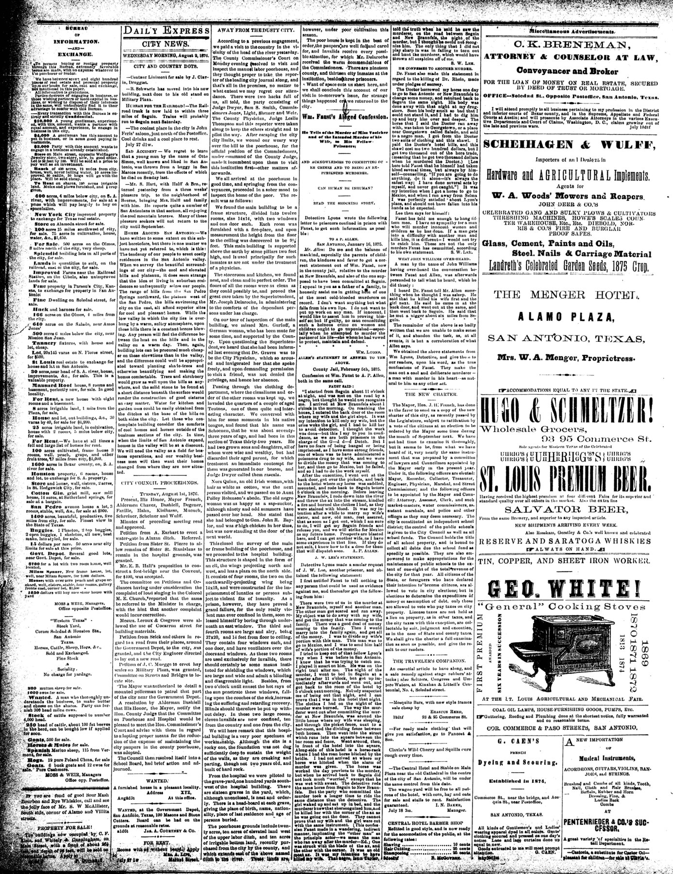 San Antonio Express 2Aug1876ONpol 1