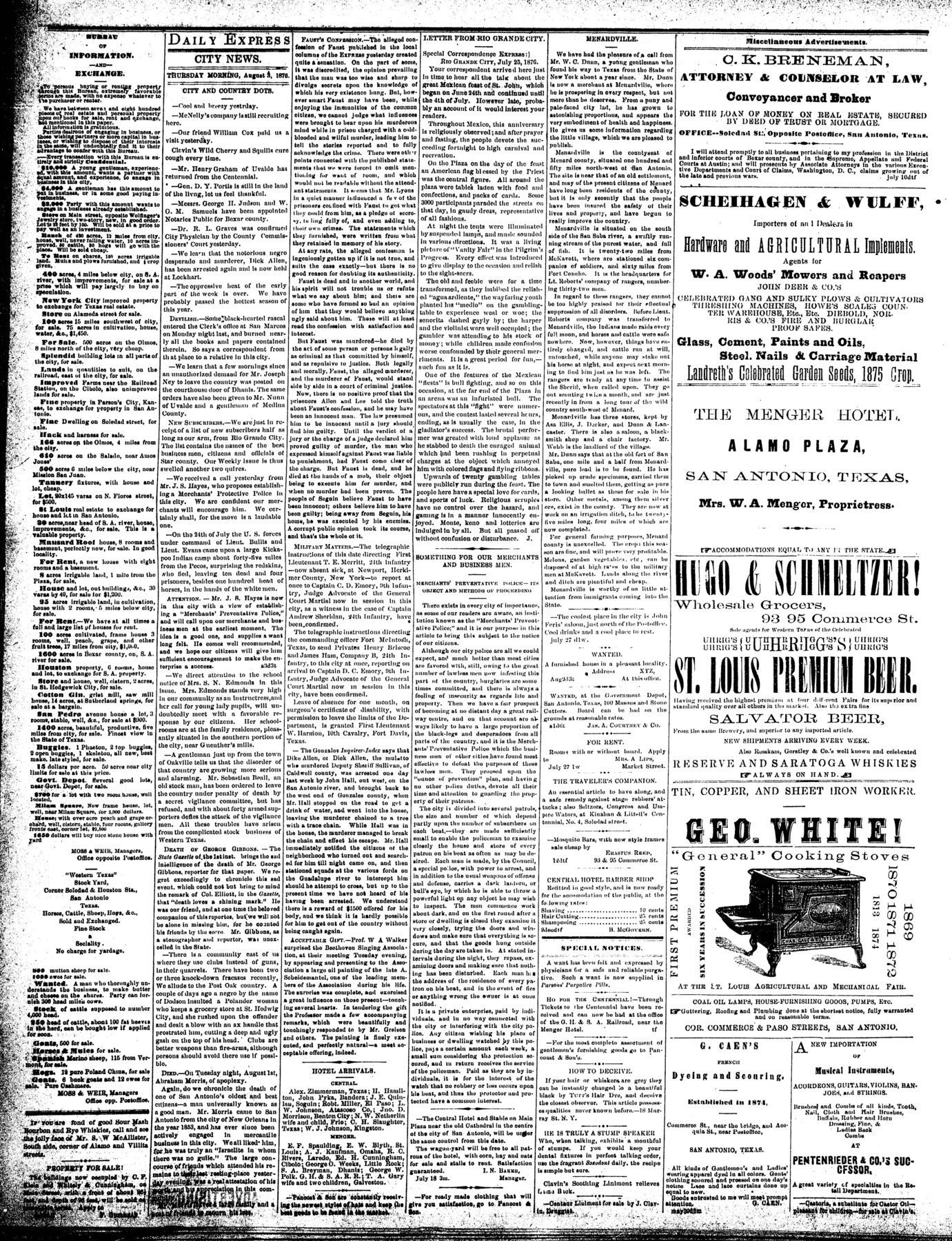 San Antonio Express3Aug1876MercProtSvc 1