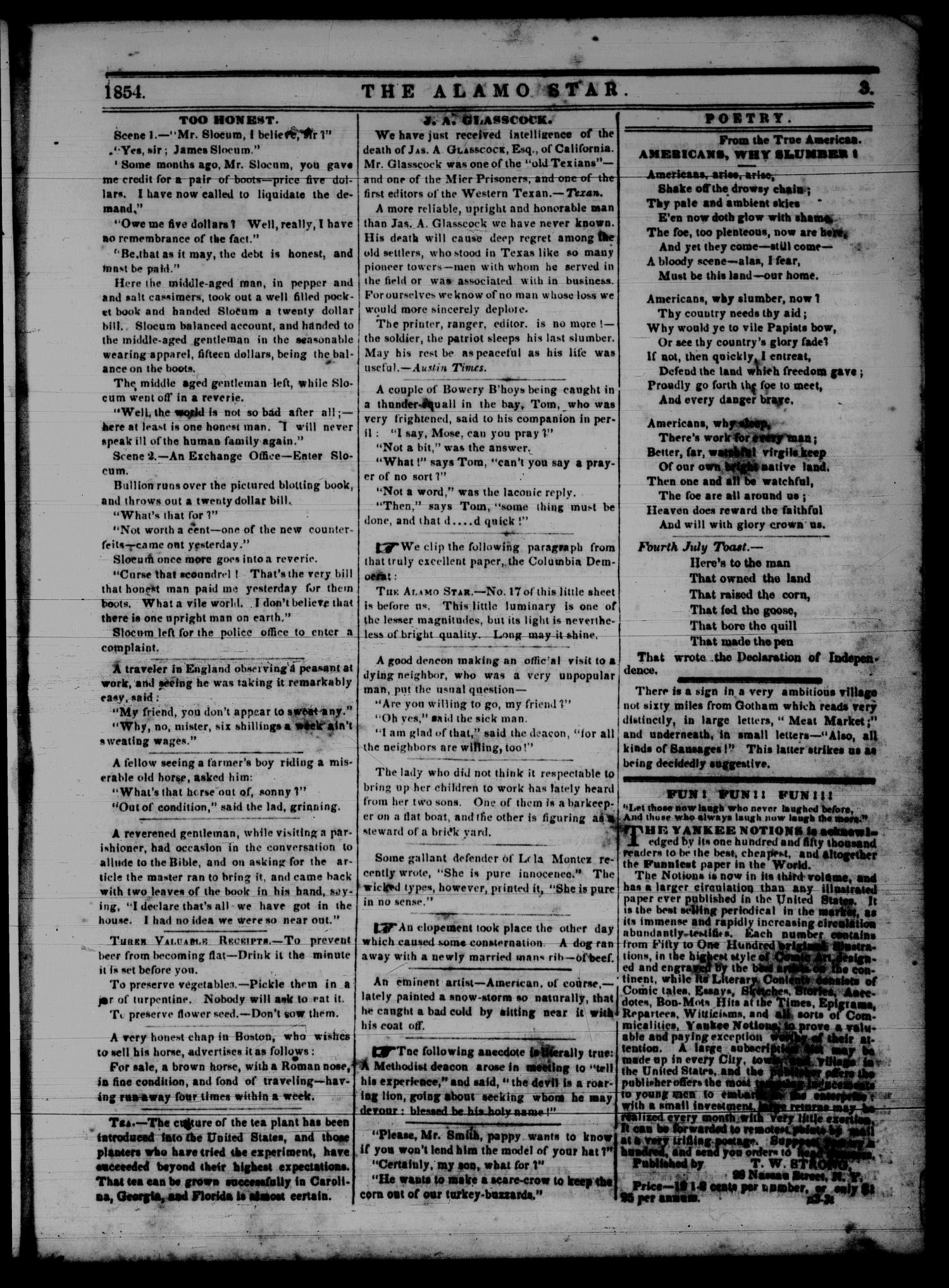 1854Sep16Pg3C1Too Honest