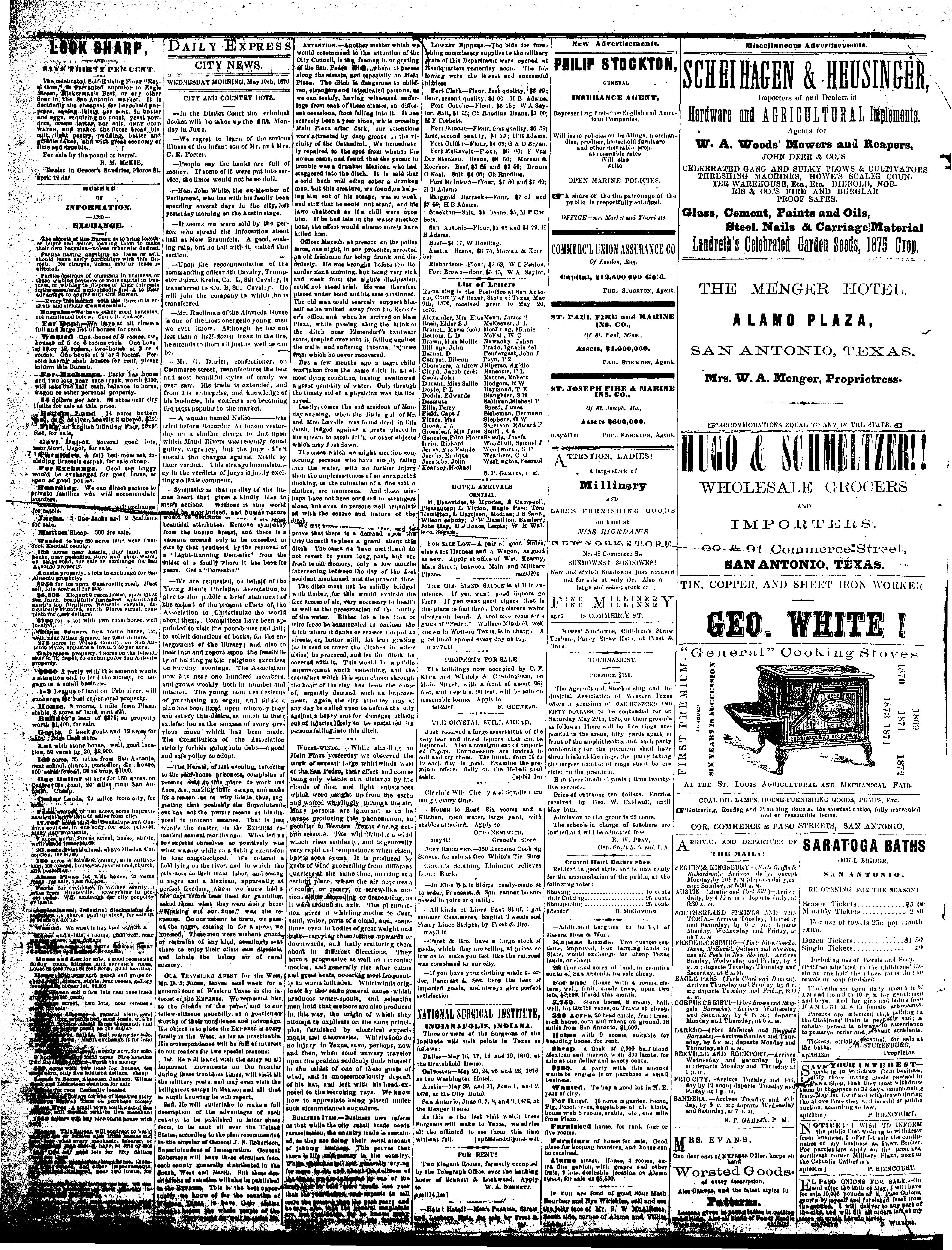 San Antonio Express10May1876ONPol-page1