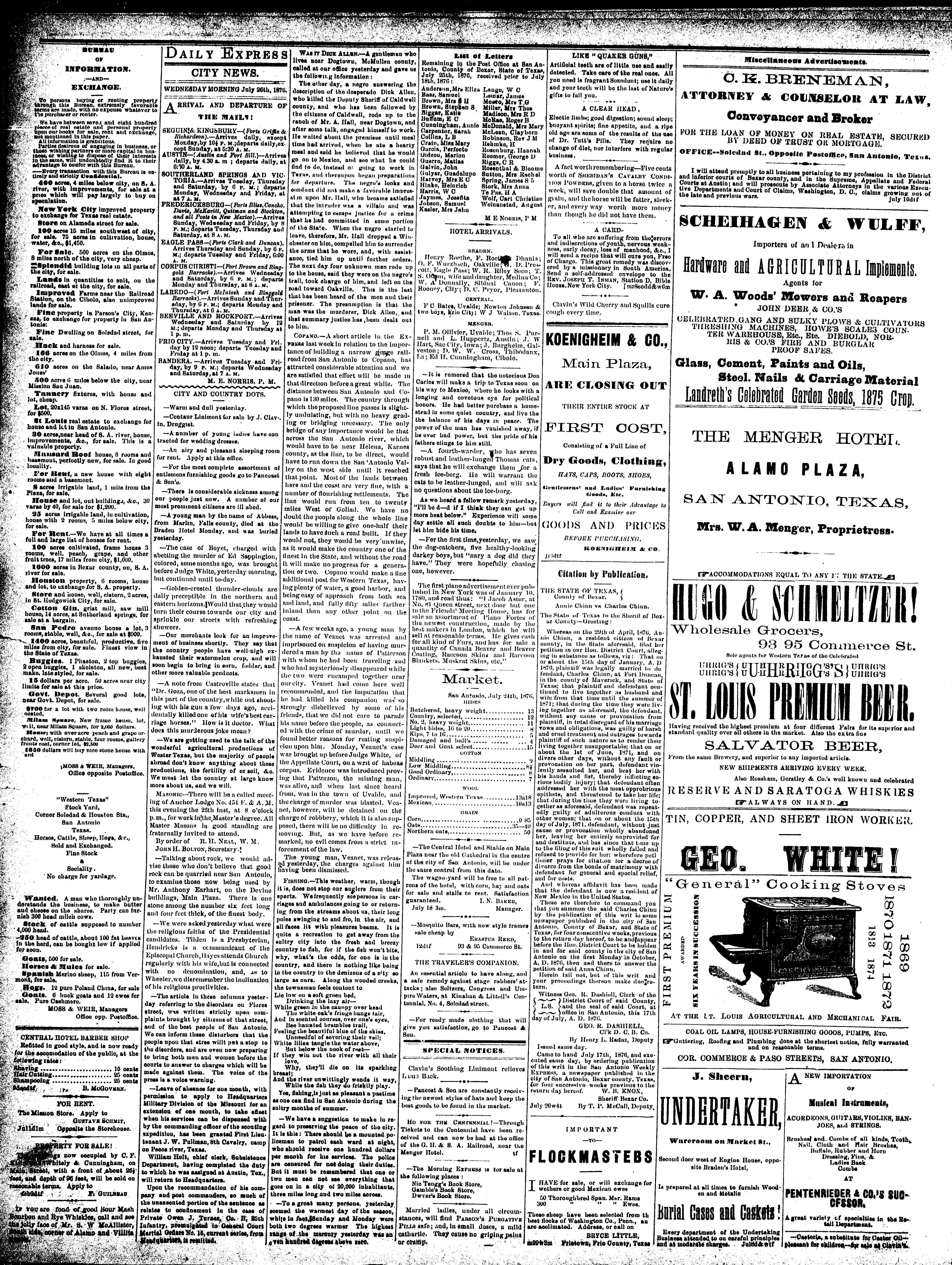 San Antonio Express26Jul1876C3MntOff