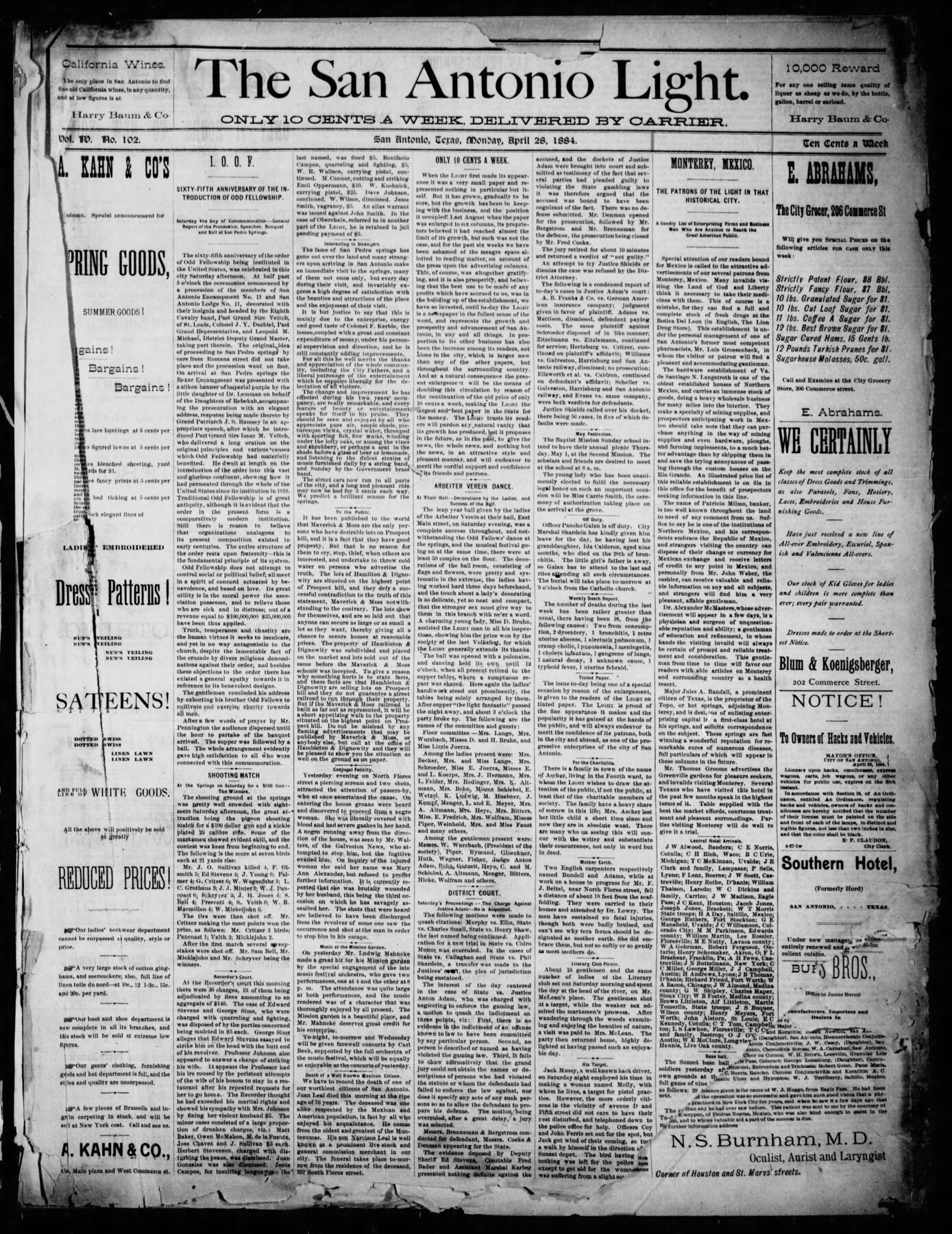 Hack Lic Loc SAL Mon Apr 28 1884