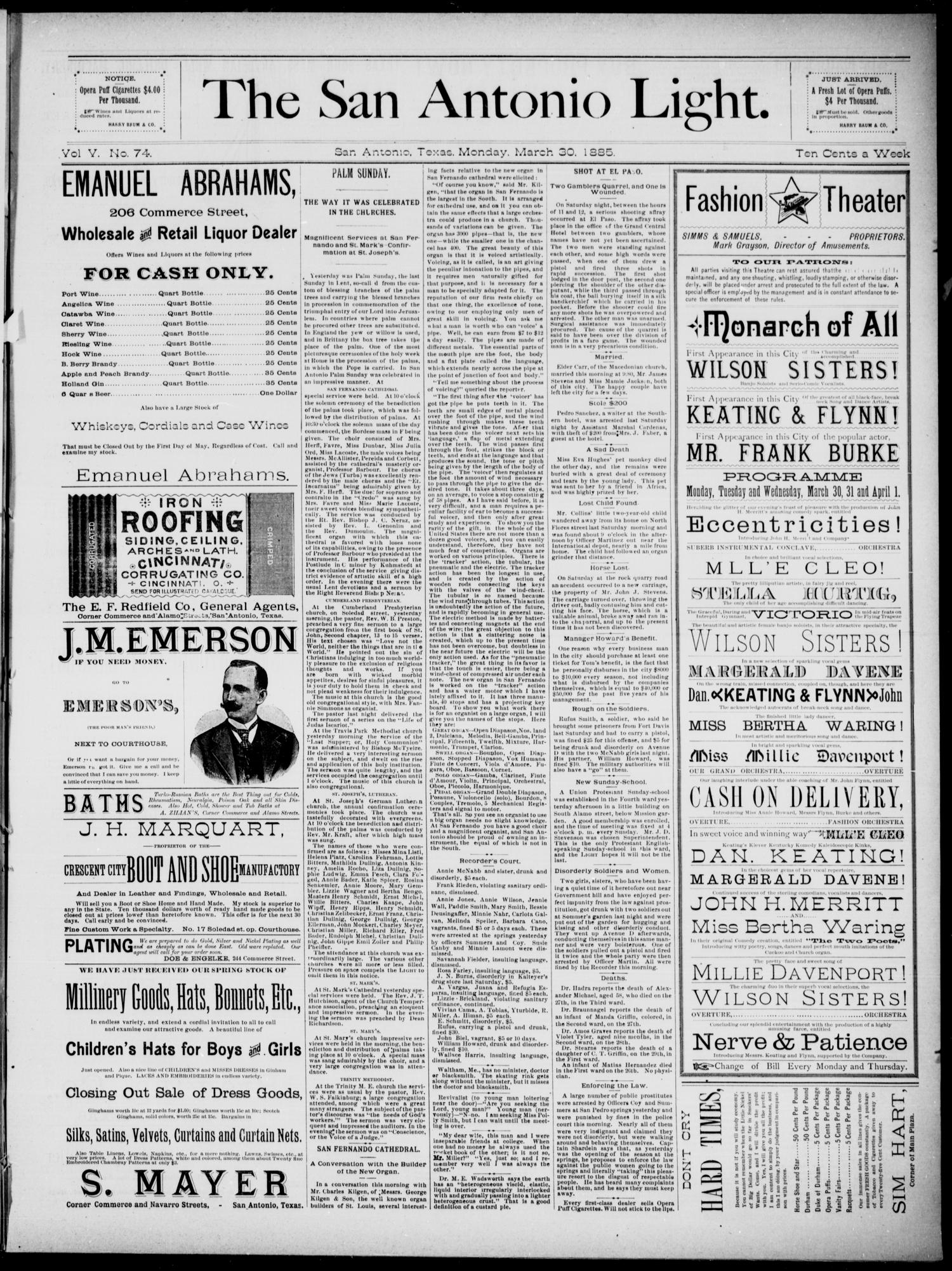 NewspapersFolder1885 – metapth163129_xl_0305Dtd30Mar1885C4ONs