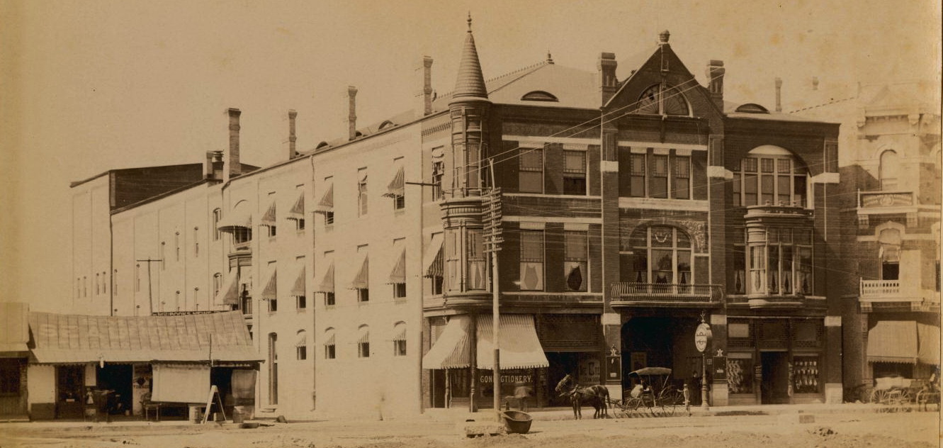 Alamo Plaza - 1889. The San Antonio Club and Grand Opera House.